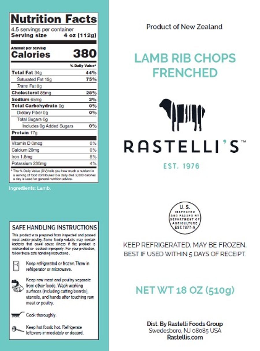 Bone-in Frenched Lamb Chops (six count, 3oz each) Nutrition
