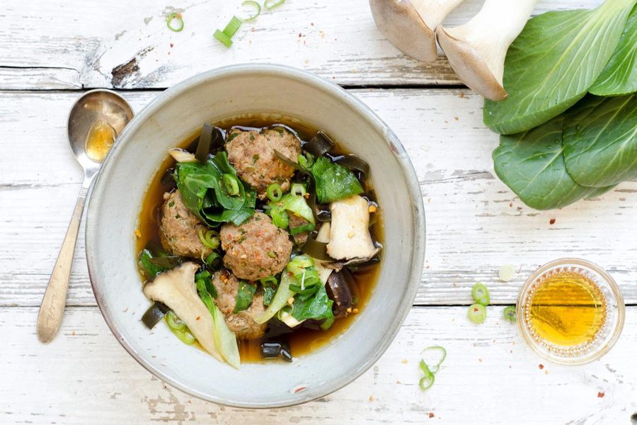 Pork meatball miso soup with bok choy