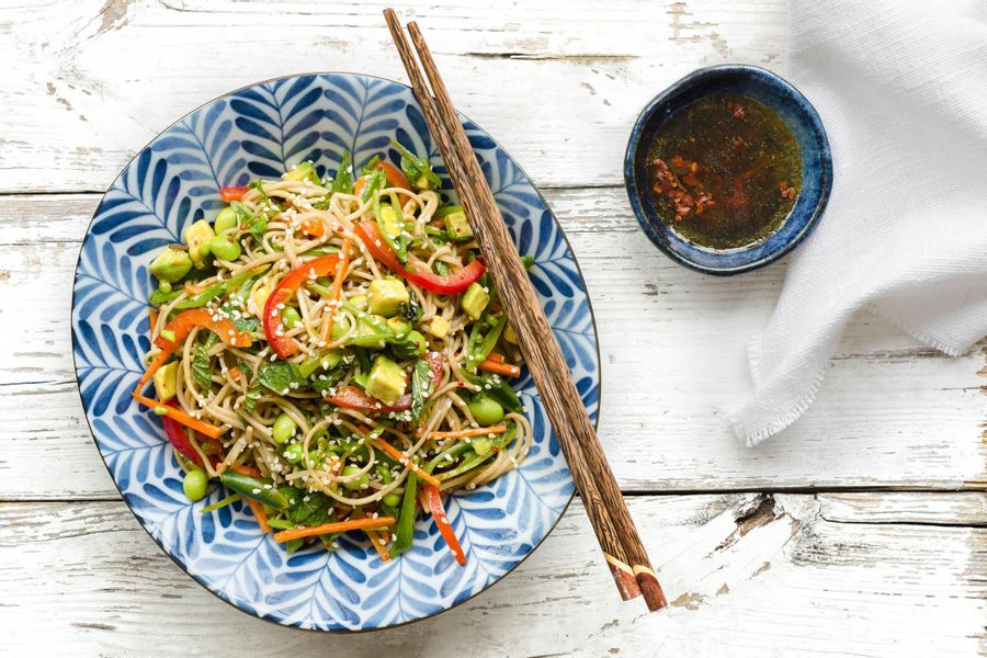 Sun Basket Cold soba noodle salad with edamame and avocado