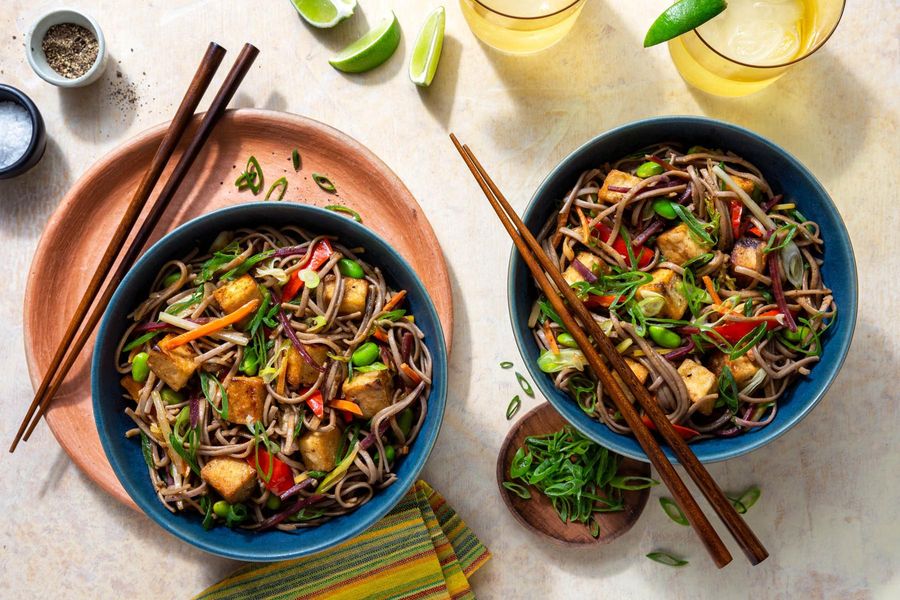 Soba noodle bowls with salt-and-pepper tofu and spicy cashew sauce