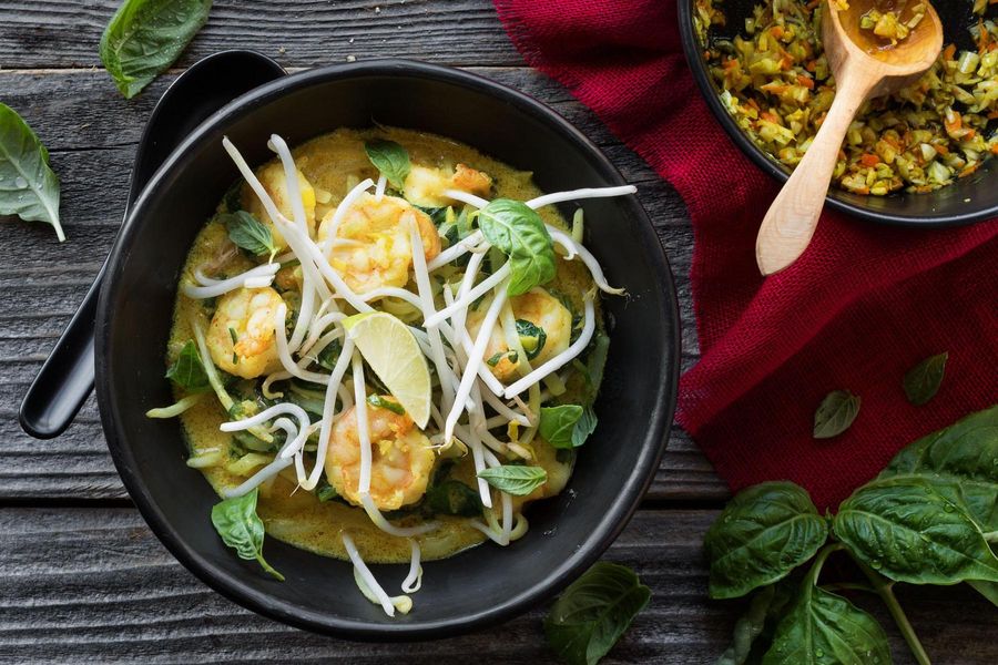 Coconut curried rice noodles with lemongrass and shrimp