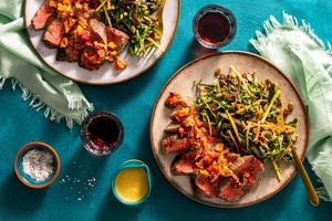 Seared top sirloin steaks with chard two ways