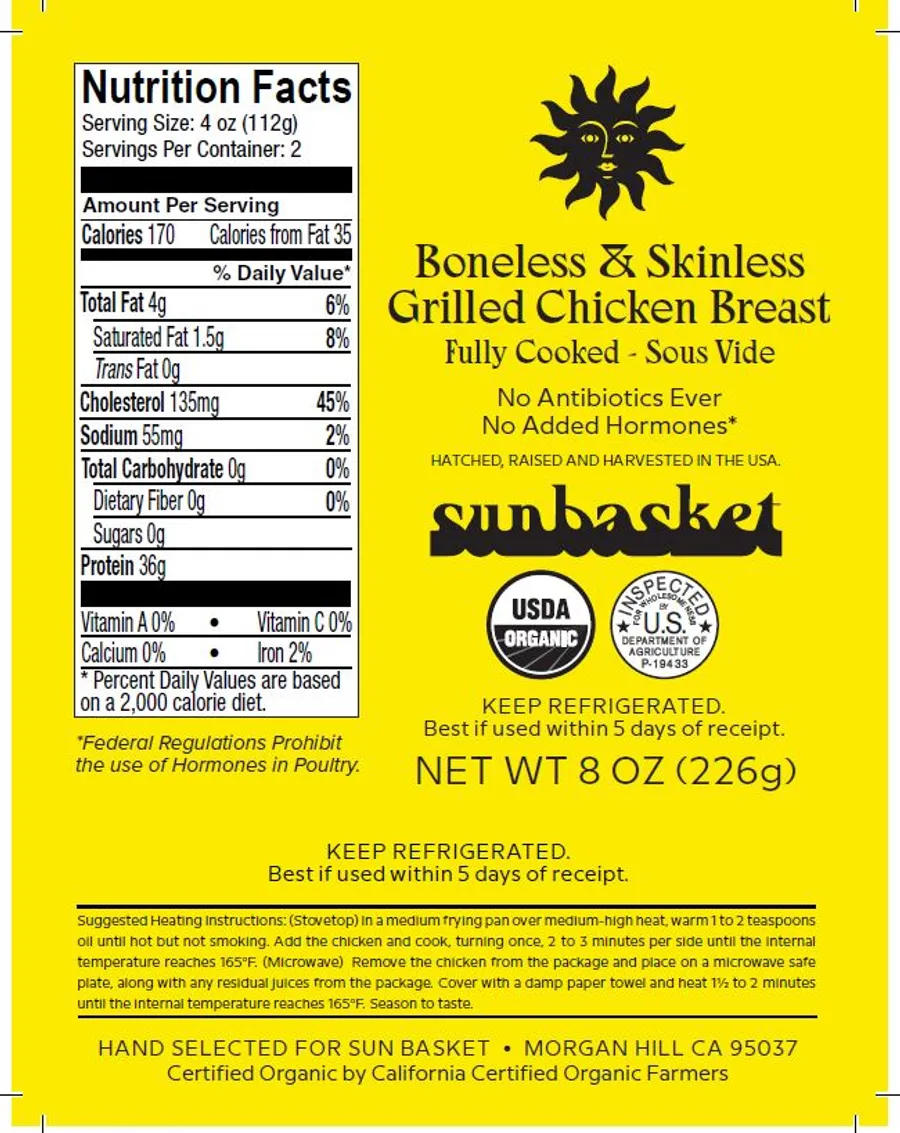 Organic Cooked Boneless Skinless Chicken Breasts (2 count) Nutrition
