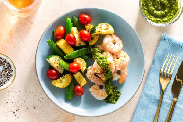 Seared salmon with chimichurri and Provençal vegetables