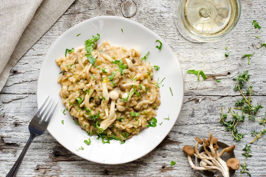Beech mushroom risotto with green garlic and thyme 