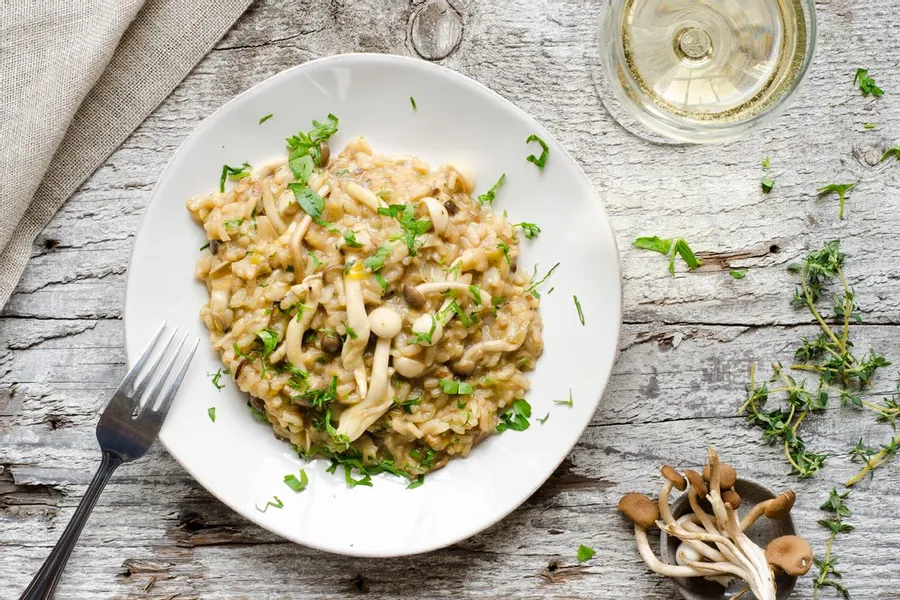 Beech mushroom risotto with green garlic and thyme 