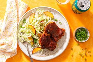 Spicy Jamaican jerk chicken with gingered nectarine slaw