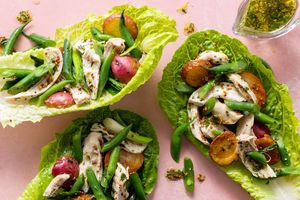 Chicken and new potato lettuce cups with tarragon-mustard dressing