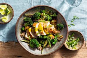 Thai-style chicken with coconut curry sauce and mixed vegetables