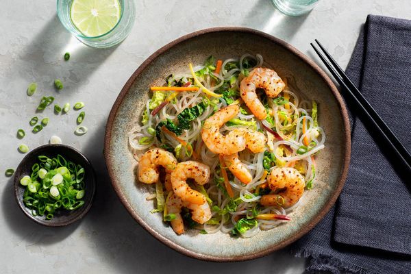 Korean glass noodle japchae with cabbage and carrots