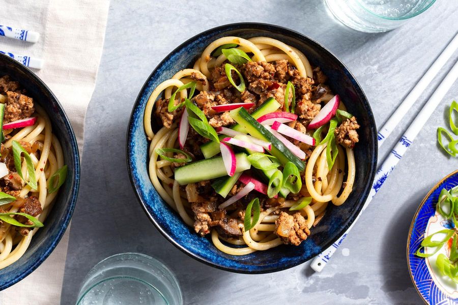 Chinese Zhajiang Noodles with Pork and Shiitake Mushrooms Sun Basket