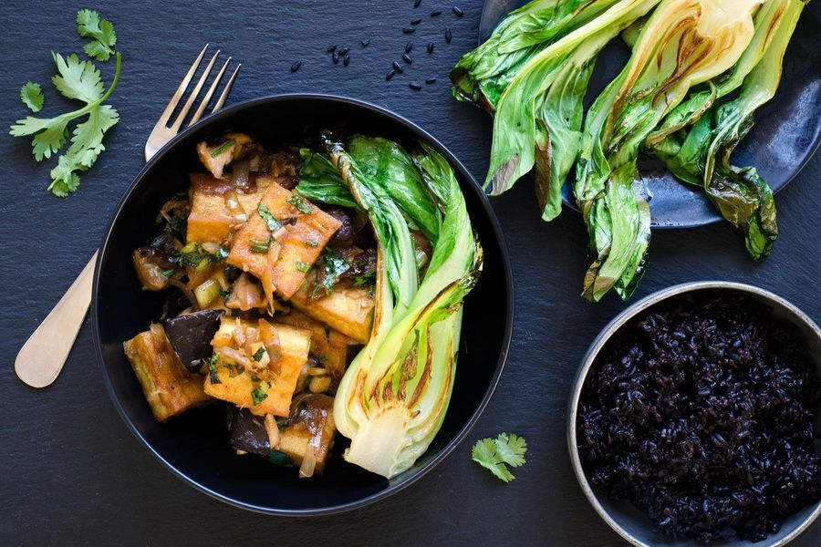 Lemongrass tofu with coconut forbidden rice 