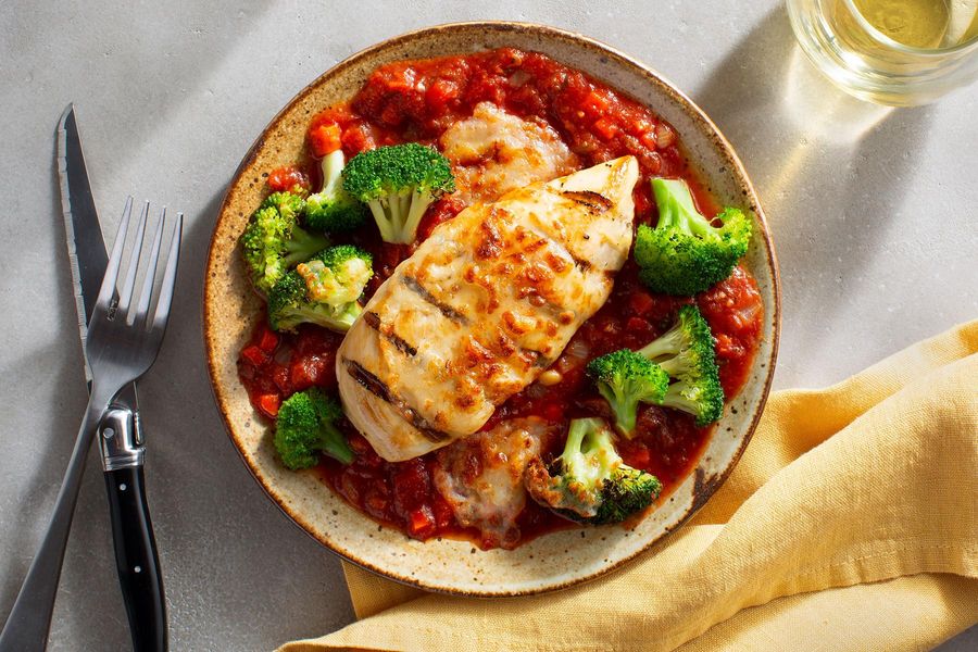 Chicken Parmesan with house-made marinara and broccoli