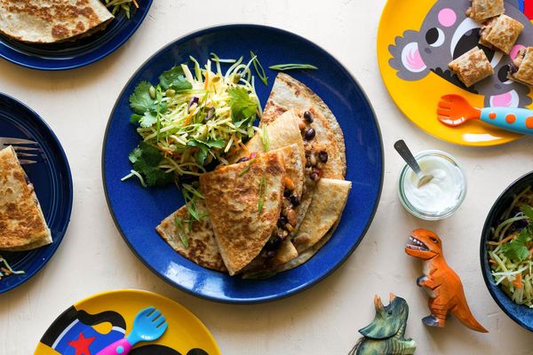 Three-bean quesadillas with broccoli slaw