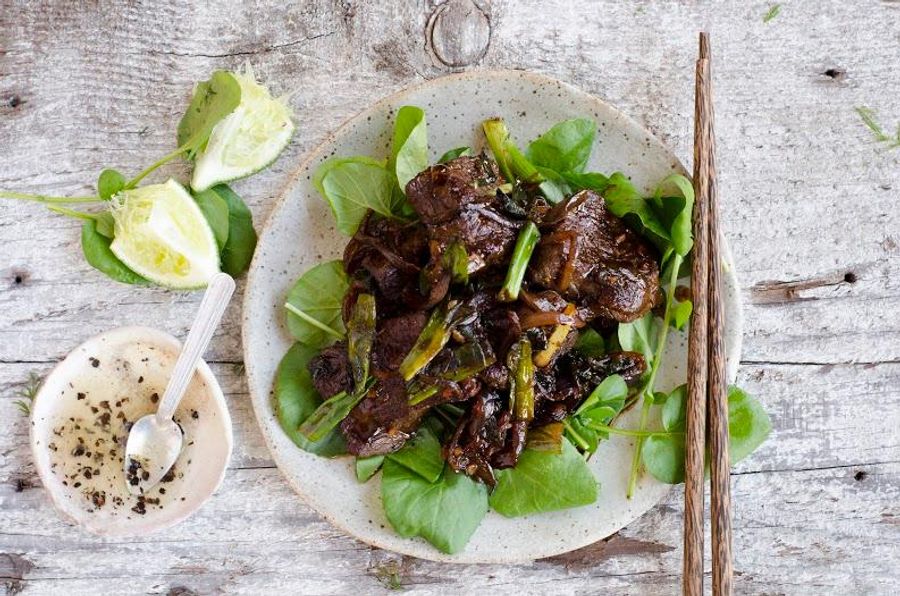 Vietnamese shaken beef and watercress with lime dipping sauce