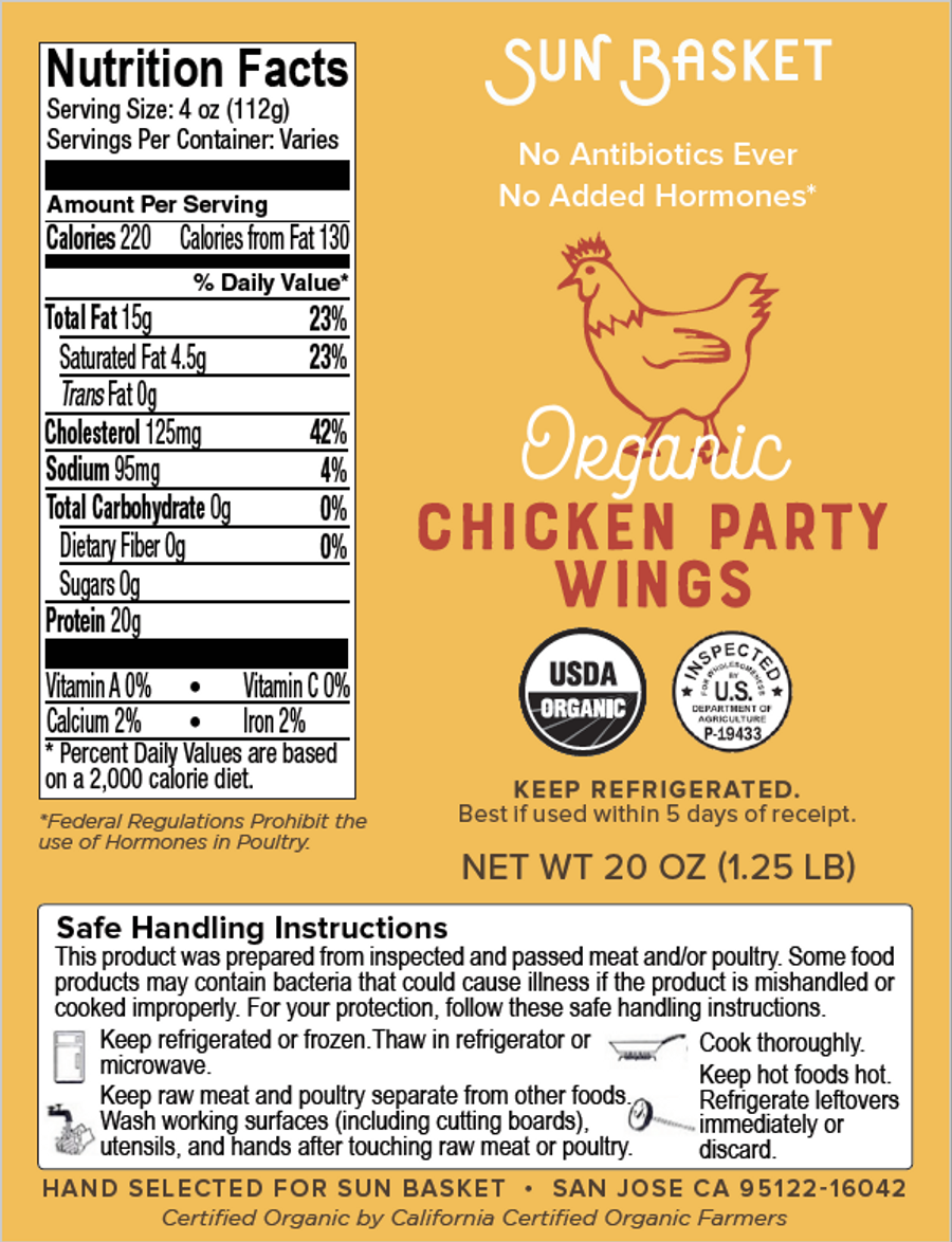 Organic chicken wings Nutrition