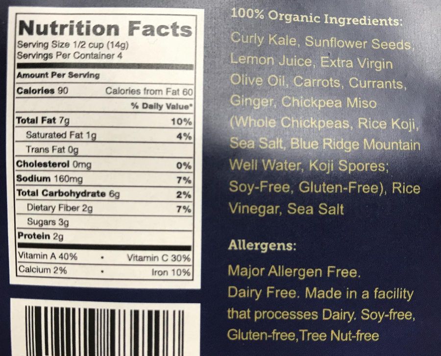 Lemon ginger miso vegan kale chips Nutrition