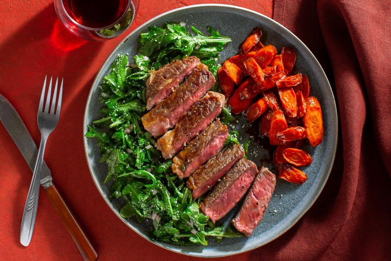 Black Angus Rib-Eyes with Espresso-Maple Glazed Carrots and Arugula | Sunbasket