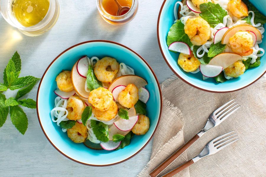 Lemongrass-turkey salad with rice noodles and pear
