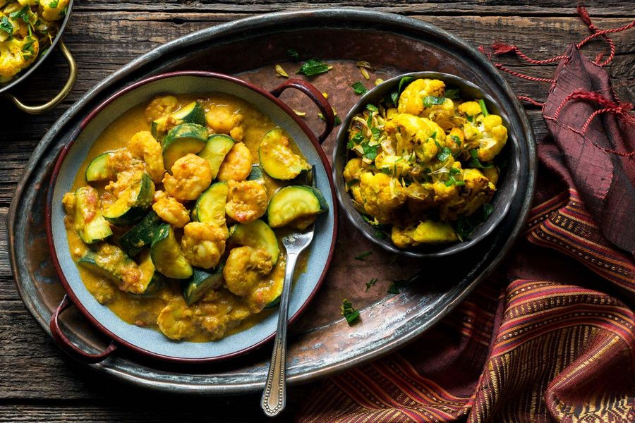 Masala shrimp with turmeric-roasted cauliflower