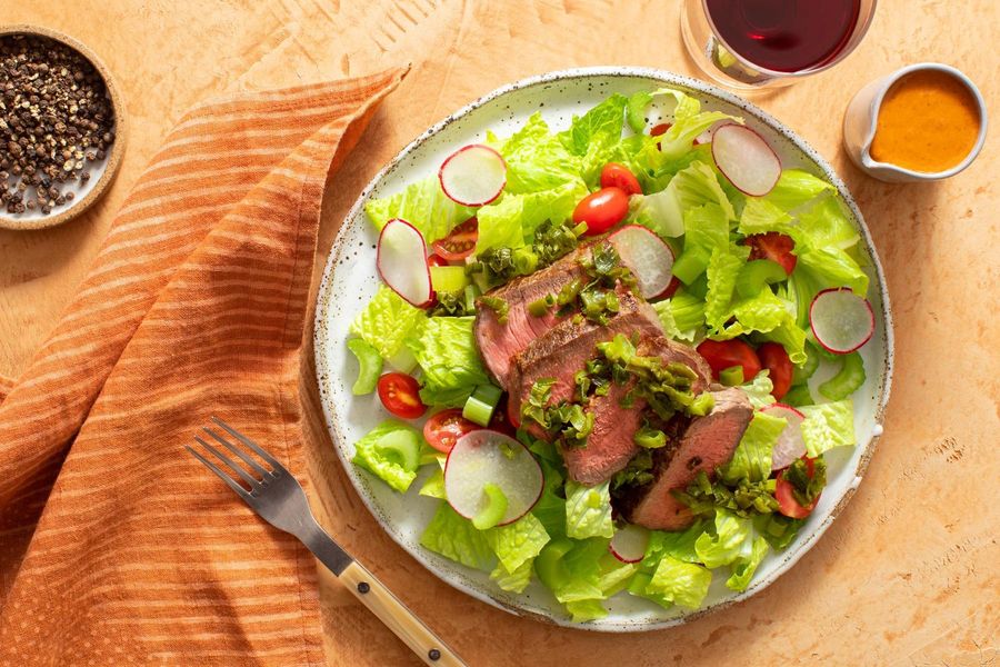 Steak salad with chipotle vinaigrette and sautéed scallion relish