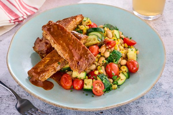 BBQ ribs with corn and white bean summer succotash
