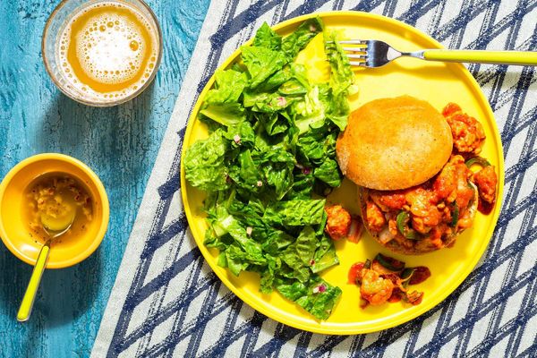 Cheesy chicken sloppy joes with crisp lettuce salad