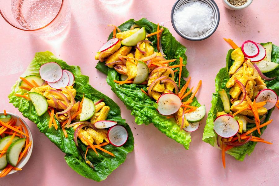 Lemongrass lettuce cups with pickled carrots and cucumber