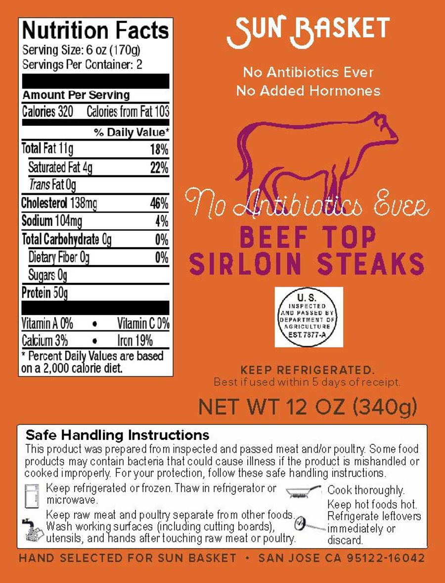 Top sirloin steaks (2 count) Nutrition