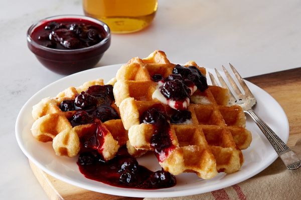 Artisanal Belgian Waffles with Mixed Berry Compote & Cinnamon-Brown Sugar Butter