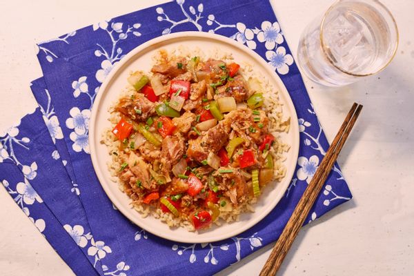 Sweet and sour pork with stir-fry vegetables