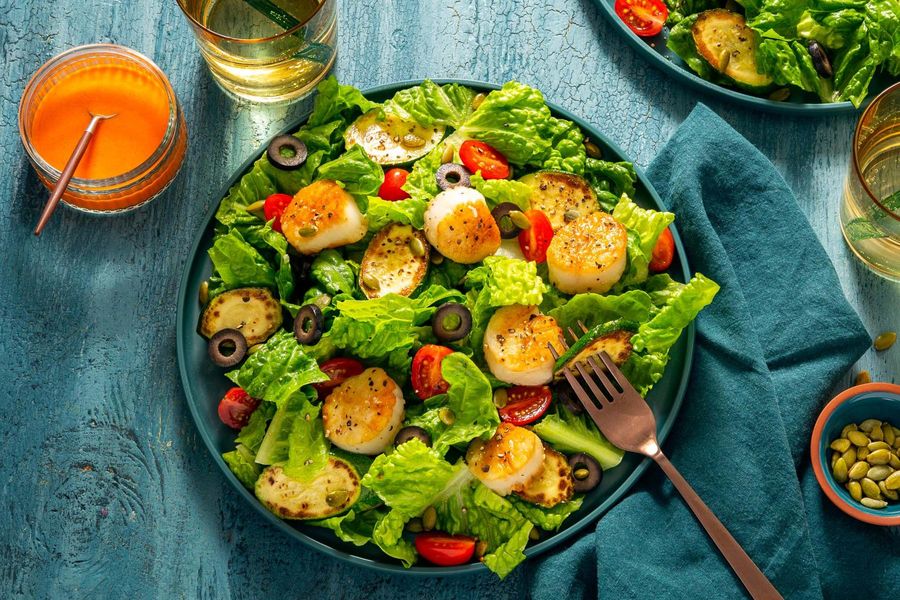 Romaine salad with your choice of protein and red pepper vinaigrette