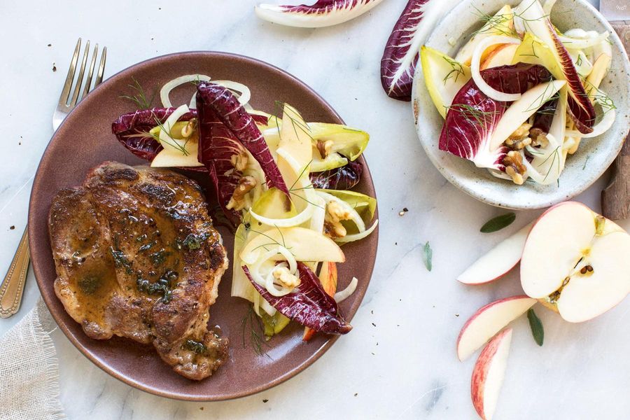 Pork blade steak with chicory, apple and fennel salad