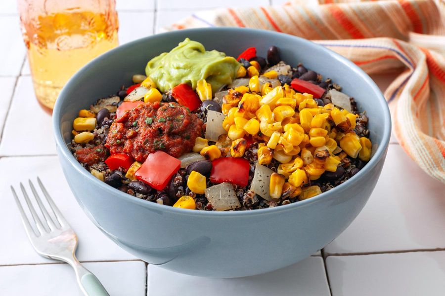 Zesty black bean–quinoa bowl