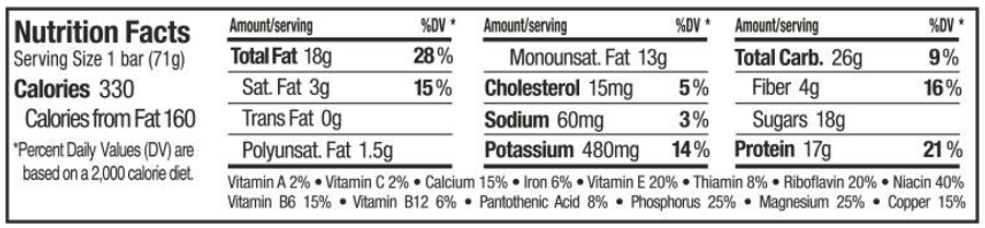 Organic Gluten-Free Peanut Butter Protein Bar (2 count) Nutrition