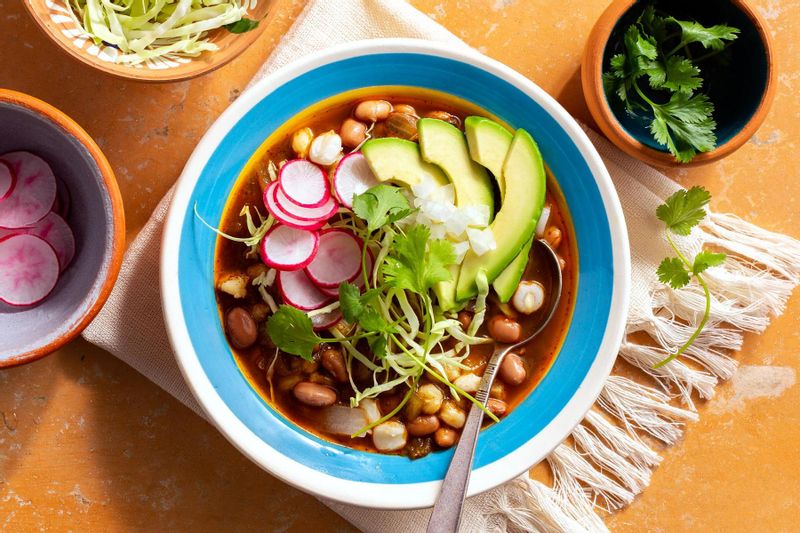 Pozole Verde with Mild Green Chiles, Pinto Beans, and Avocado | Sunbasket