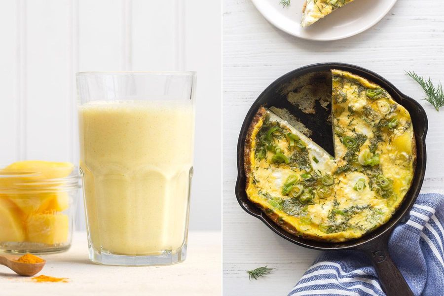 Two Breakfasts: Frittata with ricotta and dill & Mango lassi with turmeric