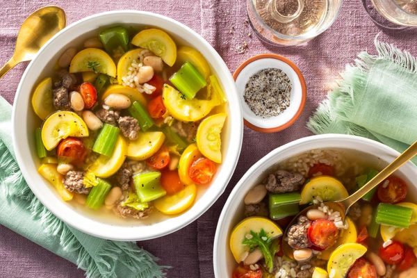 Turkey and vegetable minestrone with white beans and brown rice