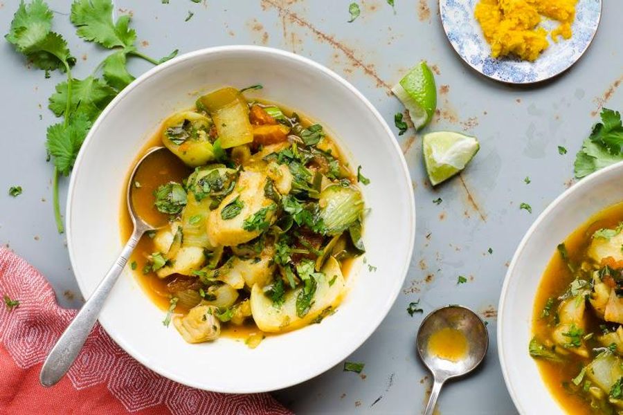 Burmese fish stew with bok choy and miso