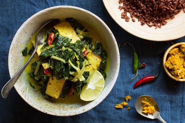 Indonesian curry with braised tofu and collard greens