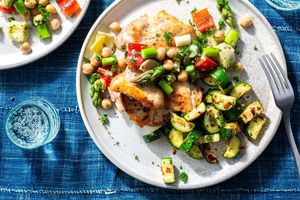 Mediterranean chicken with asparagus salsa and roasted zucchini