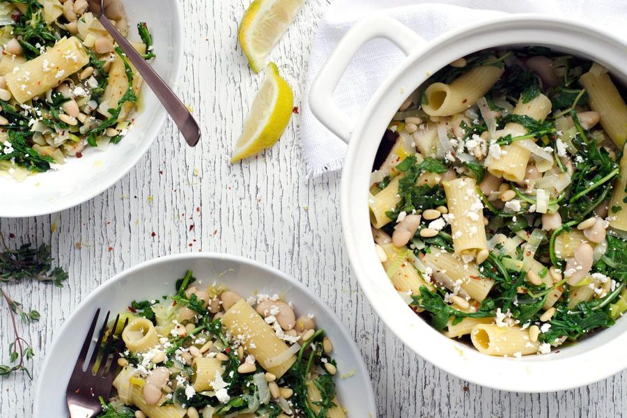 Rigatoni with white beans and wild arugula