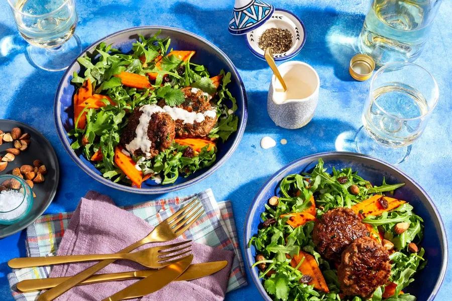 Marrakech merguez patties with warm carrot salad