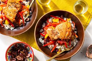 Costa Brava chicken with pineapple over cauliflower “rice”