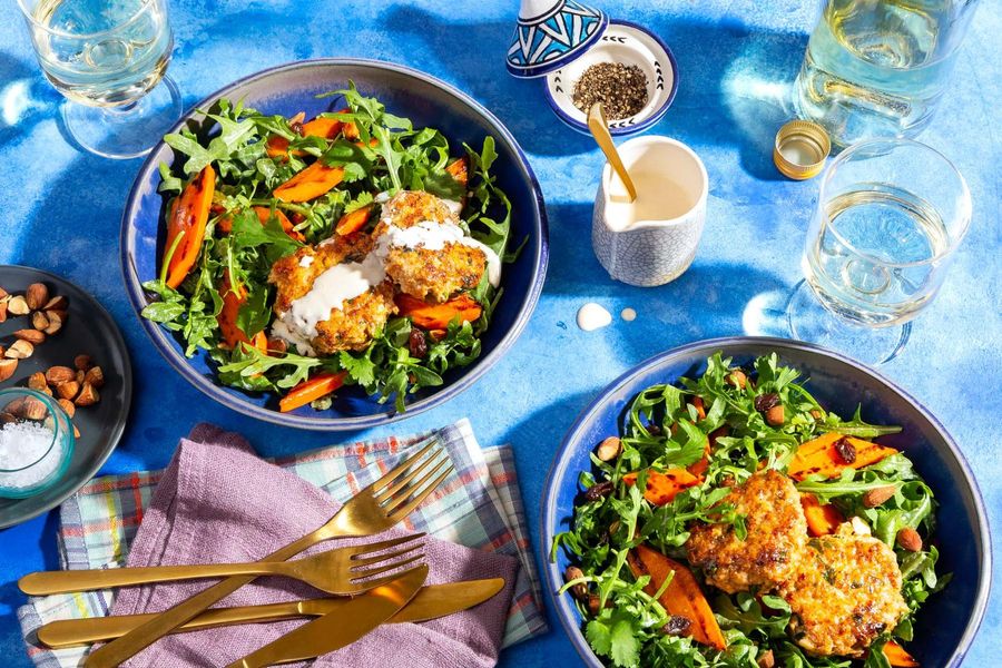 Marrakech merguez patties with warm carrot salad
