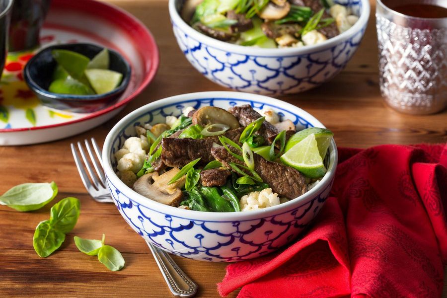 Lemongrass steak stir-fry over cauliflower rice image