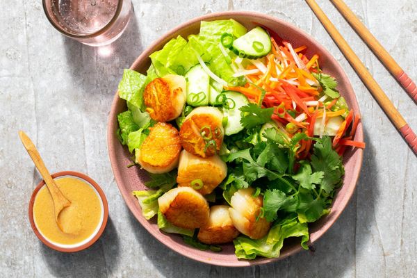 Lemongrass chicken salad with pickled carrots and sesame-miso dressing