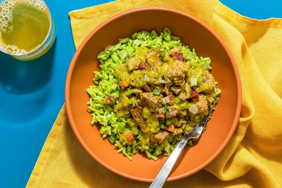 Pork chile verde over cilantro rice