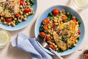 Spicy sole with Mediterranean vinaigrette and chickpeas