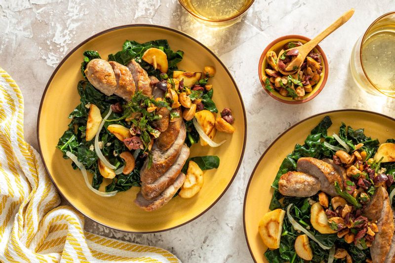 Italian Sausages and Olive Tapenade with Sauteed Kale and Parsnip | Sunbasket